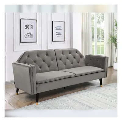 (Grey) Plush Velvet Tufted Sofa Bed In Various Colours