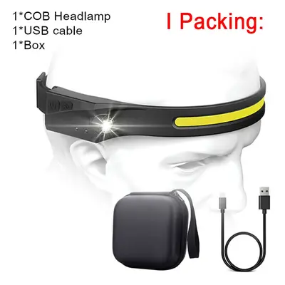 (Package I, EU) COB LED Headlamp Sensor Headlight with Built-in Battery Flashlight USB Rechargea