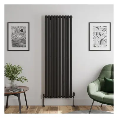 Black Designer Radiator Vertical Oval Single Panel Rad 1800x600mm Steel Modern