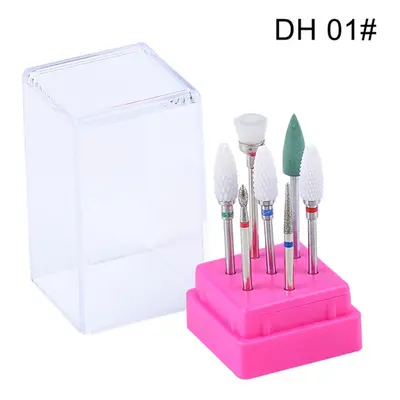 (DH 01#) 7pcs Nail Drill Bits Container Box Grinding Remove UV Gel Auroras Nail Art Design Tools