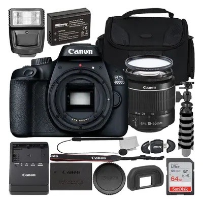 Canon EOS 4000D Rebel T100 DSLR Camera with EF 18 55mm f/3.5 5.6 III CN4000DW1855IIIFB9VRM Canon