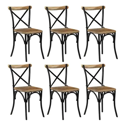 vidaXL 6x Solid Mango Wood Cross Chairs Steel Frame Black Open Crossed Back