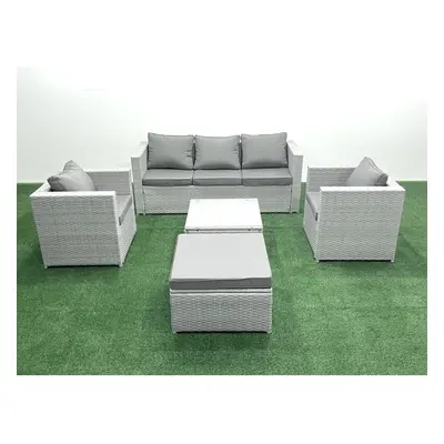 Fimous Seater Rattan Garden Furniture Set with Seater Sofa Chair Square Coffee Table Big Footsto