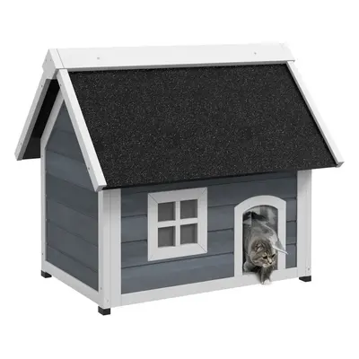 PawHut Outdoor Feral Cat House with Openable Asphalt Roof - Grey