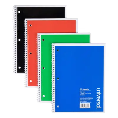 Universal 1 Sub. Wirebound Notebook 1/2 x Wide Rule Sht Assorted Covers 4/PK