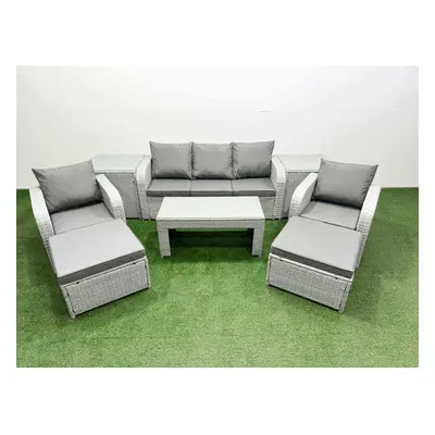 Fimous PE Rattan Garden Furniture Set Reclining Chair Sofa Lounge Sofa Set Side Table Big Footst