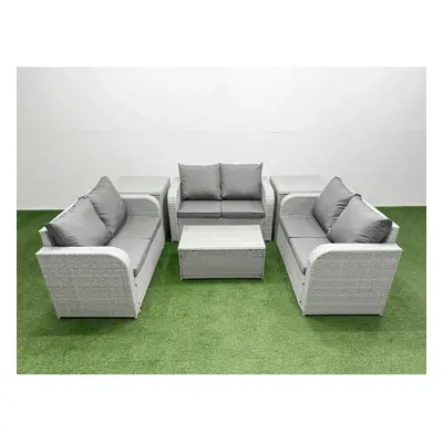 Fimous Seater PE Wicker Rattan Furniture Sofa Sets with Rectangular Coffee Table Seater Love Sof