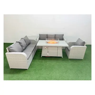 Fimous Seater Poly Rattan Outdoor Garden Furniture Firepit Dining Table Sofa Set Patio Reclining