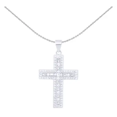 Jewelco London Unisex Rhodium Silver White Baguette CZ Encrusted Latin Cross Pendant - APX059