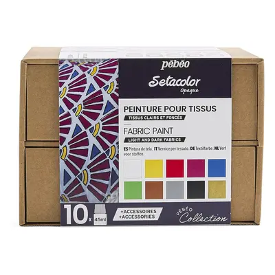 Pebeo Setacolor Opaque Collection Set 10x 45ml Paints For Fabric Textiles