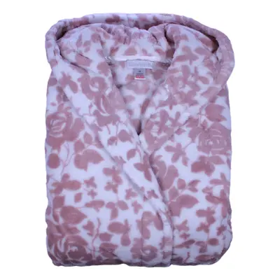 (Blush Pink, Large - UK 16/18) Slenderella Ladies Super Soft Floral Fleece Hooded Bath Robe