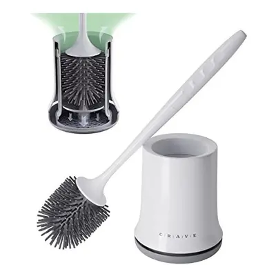 CRAVE Silicone Toilet Brush with Holder Set for Bathroom and Toilet. Grey Toilet Brush and Holde