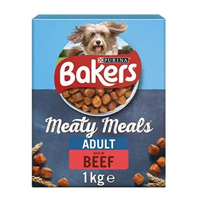 Bakers Meaty Meals Adult Dry Dog Food Beef 1kg (Pack of 4)