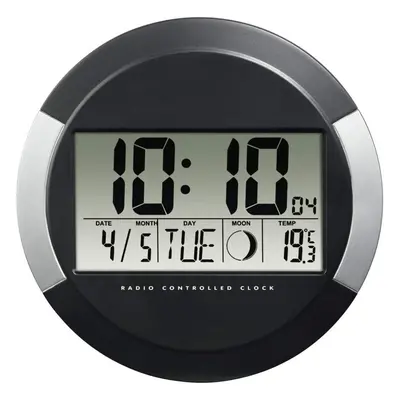 Hama PP-245 Digital Wall Clock with Temperature Indicator DCF with Date Thermometer Moon Phases 