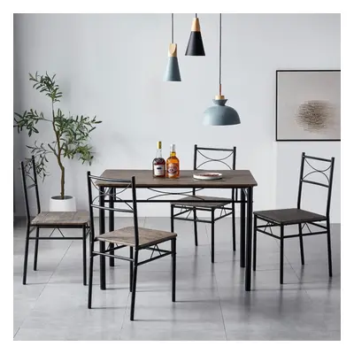 (DISTRESSED GREY) Dining Table and Chairs Set Metal Wood Effect Table Dining Set Chairs Silvia