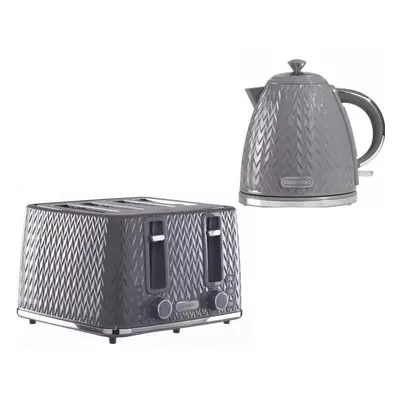 DAEWOO Argyle 3000W Retro Matching Kettle & 4-Slice Toaster Set Level Browning Colour Grey