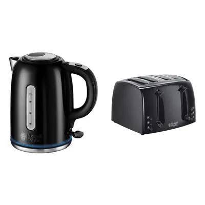 Russell Hobbs Quiet Boil Kettle, Black & Textures 4-Slice Toaster 21651-Black, Plastic, Black