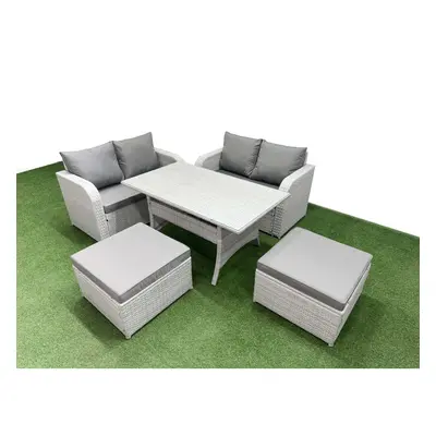 Fimous Seater Outdoor Love Sofa Set Rattan Garden Furniture Set with Rectangular Dining Table Fo