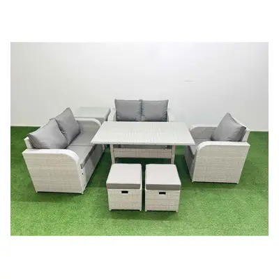 Fimous High Back Poly Rattan Garden Furniture Set with Reclining Chair Loveseat SofaIndoor Outdo