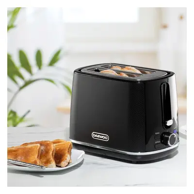 (Black) Daewoo Stirling Slice Toaster Browning Settings Reheat Defrost Self Centering