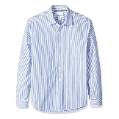 Amazon Essentials Mens Slim-Fit Long-Sleeve Poplin Shirt WhiteBlue