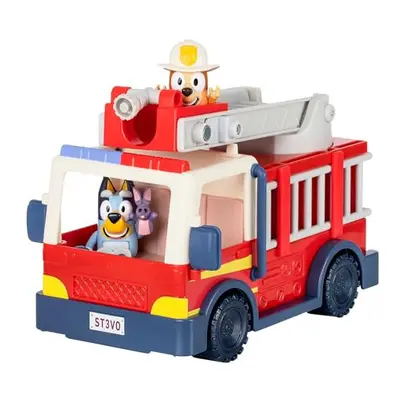 Bluey Firetruck Bob Bilby, Firefighter Raise Spin, Retractable Hose, Bingo fits on top of Ladder