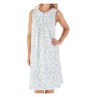 (Blue, UK 10/12) Slenderella Ladies Sleeveless Jersey Cotton Floral Nightdress