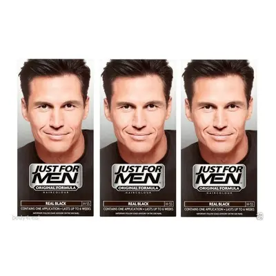 Just For Men Mens Shampoo Hair Colour Real Black H55 Permanent x3