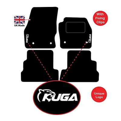 Tailored Car Mats Compatible to Fit Ford Kuga onwards with Unique Logos fixing clips (Black Edgi