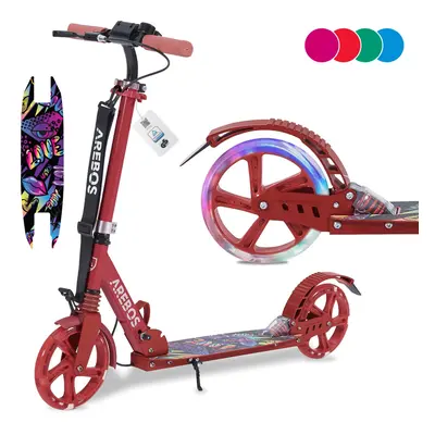 AREBOS kick scooter with LED city scooter kids scooter adult scooter red