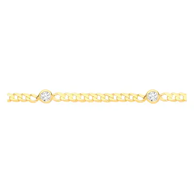 Jewelco London Ladies Gold-Plated Sterling Silver CZ Curb Link By The Inch Station Bracelet 6.5 