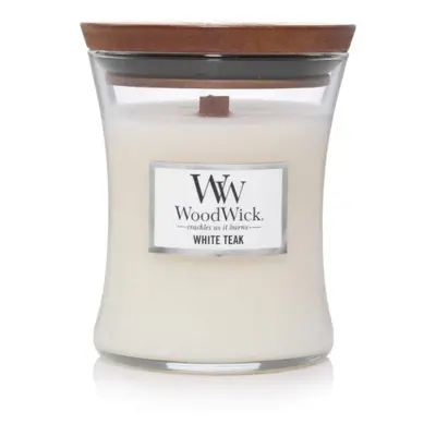 WoodWick Medium Hourglass Candle White Teak - Premium Soy Blend Wax Pluswick Innovation Wood Wic