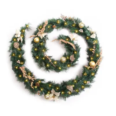 (12ft / 360cm) Best Artificial Christmas 6ft-9ft-12ft Gold Decorated Garland LED Lights