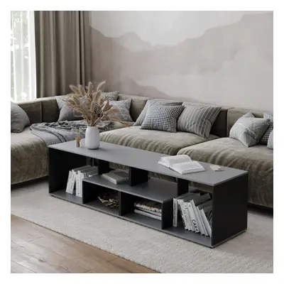 (Grey/Black) 160cm Large Shelby Abstract Double Coffee Table with Storage Shelves TV Stand