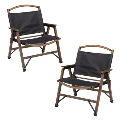 2x Bamboo Canvas Foldable Outdoor Camping Chair Wooden Travel Picnic Park - Black