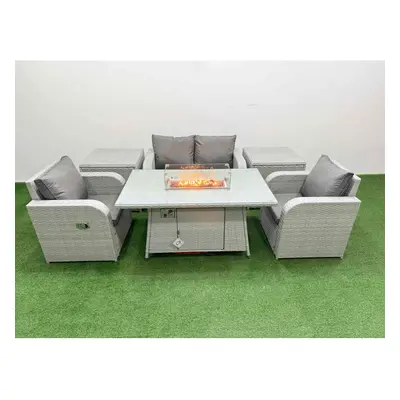 Fimous Light Grey PE Wicker Rattan Garden Furniture Set Sofa Set Reclining Chair Firepit Dining 