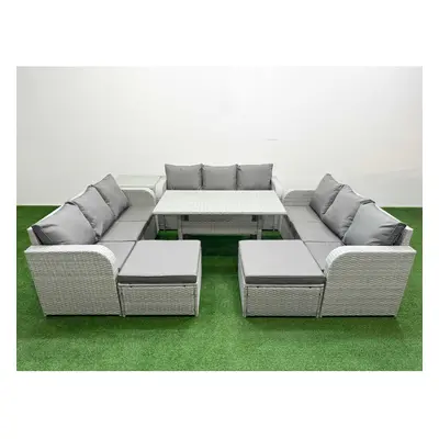 Fimous PE Rattan Lounge Sofa Set Seater Outdoor Garden Furniture Set with Rectangular Dining Tab