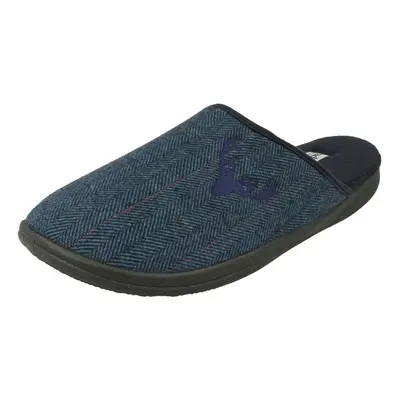 (Navy, UK 12) Mens Padders Stag Detailed Mule Slippers Stag