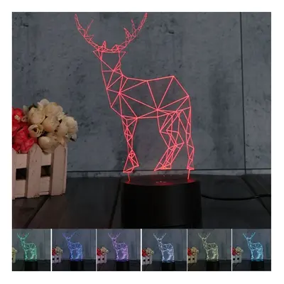 (Button) 3D Deer Illusion LED Table Desk Light USB Color Changing Night Lamp Home Decor