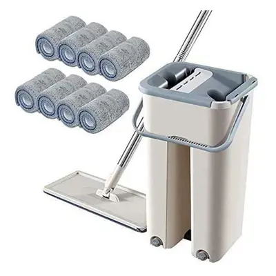 Floor Rotation Telescopic Handle Self-Cleaning Flat Mop with Microfibre Pads and Cleaning Bucket