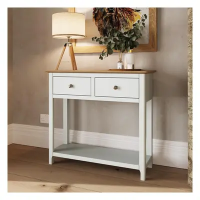 Solid Oak Drawer Console Table Linen White Large Oak Top Painted Finish