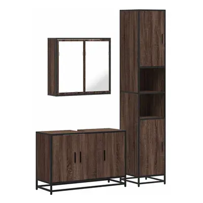 (brown oak) vidaXL Piece Bathroom Furniture Set Smoked Oak Engineered Wood