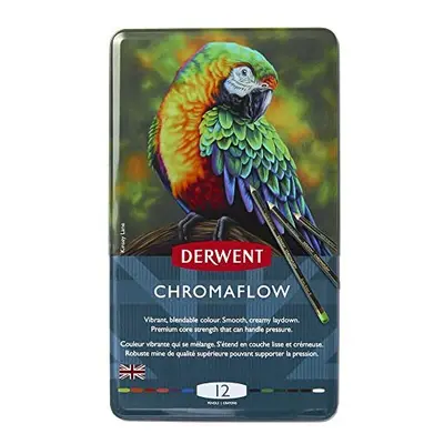 Derwent Chromaflow Pencils, Set of in Tin, 3.5mm Round Core, Premium Core Strength, Blendable wi