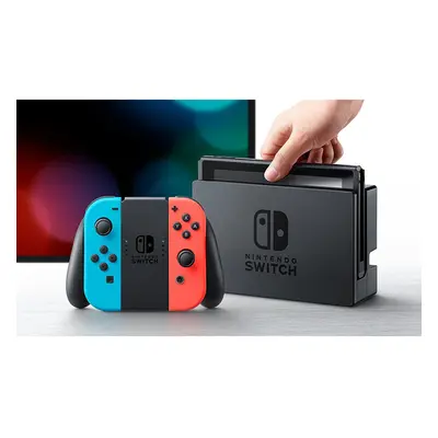 Nintendo Switch Console with Neon Red and Blue Joycon Controllers