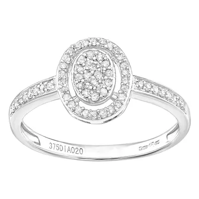 (M) Jewelco London 9ct White Gold Oval 0.20ct Halo Diamond Engagement Ring - Size J - PR1AXL1408