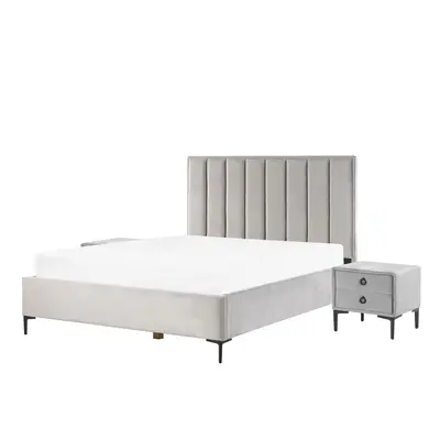 Bedroom Set SEZANNE x cm (EU King Size) Velvet Light Grey