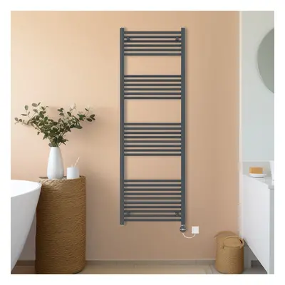 (Anthracite, 1800x600mm) NRG Prefilled Thermostatic Electric Straight Heated Towel Rail Radiator