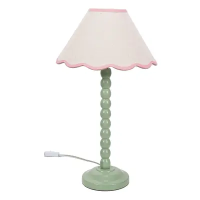 ValueLights Bobbins Sage Green Table Lamp Linen Pink Scallop Shade