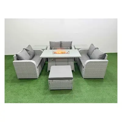 Fimous Seater PE Wicker Rattan Furniture Sofa Sets with Firepit Dining Table Seater Love Sofa Bi