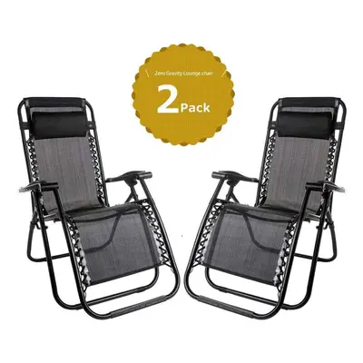 (Black) Set of Heavy Duty Textoline Zero Gravity Chairs Garden Outdoor Patio Sunloungers Folding